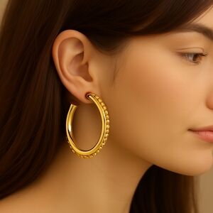 Stylish Polished Gold tone Open Hoop Earrings - Size 1.5-inch - Women's Fashion